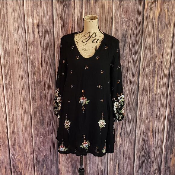 Free People Flowy Floral Embroidered Dress, Sz Small - Picture 1 of 15